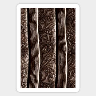 Dark Brown Ornamental Leather Stripes, natural and ecological leather print #45 Sticker